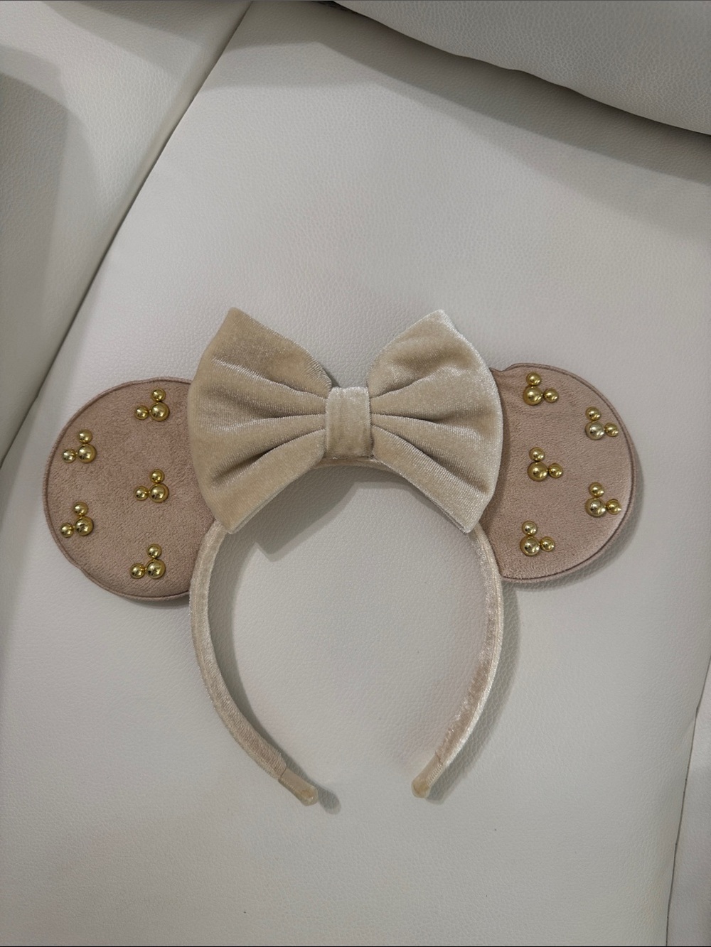 Velvet Bow Mouse Ear Headband - Cream and gold
